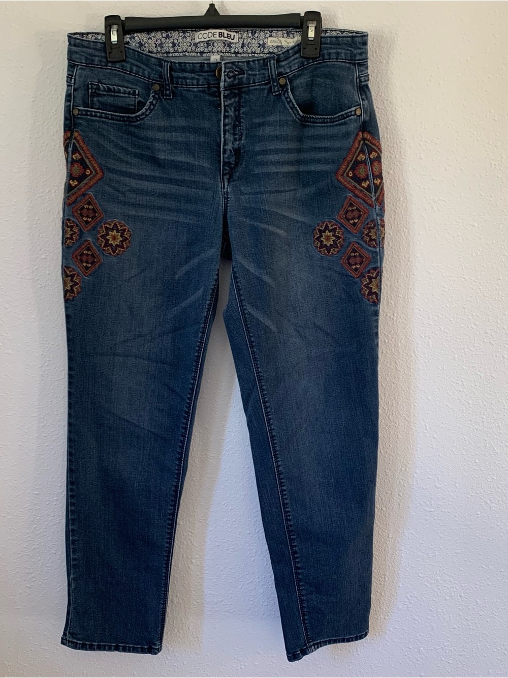 Code Bleu Gracie Bestie Embroidered Skinny Jeans Size 10 Medium Wash